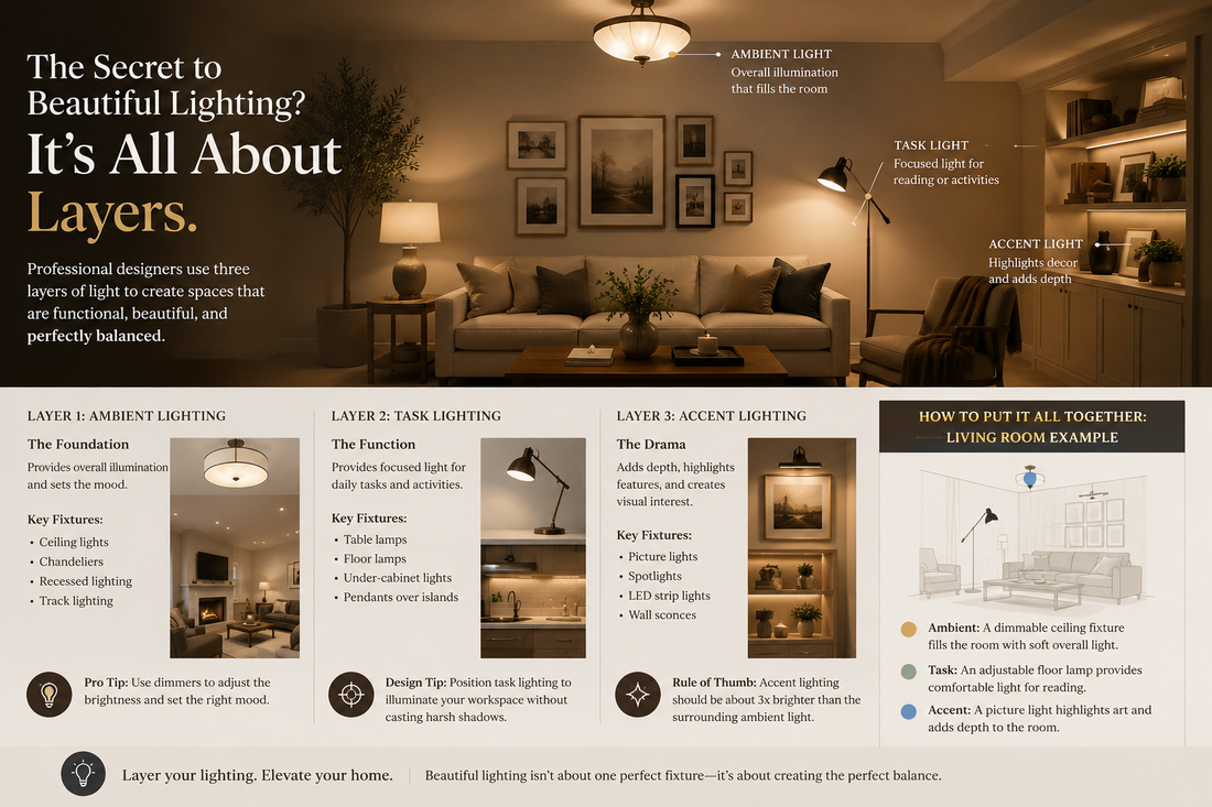 How to Layer Lighting Like an Interior Designer: Ambient, Task, and Accent
