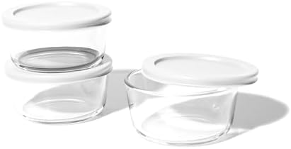 6-Piece Glass Food Storage Containers Set (3 Containers + 3 BPA-Free Lids) | 2-Cup, Leakproof | Microwave, Freezer, Oven & Dishwasher Safe | Ideal for Meal Prep & Pantry Organization, White