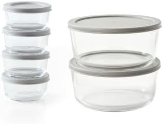 12-Piece Glass Food Storage Containers Set (6 Containers + 6 BPA-Free Lids) | 1-Cup & 6.5-Cup, Leakproof | Microwave, Freezer, Oven & Dishwasher Safe | Ideal for Meal Prep & Pantry Organization, Grey