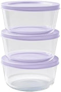 6-Piece Glass Food Storage Containers Set (3 Containers + 3 BPA-Free Lids) | 2-Cup, Leakproof | Microwave, Freezer, Oven & Dishwasher Safe | Ideal for Meal Prep & Pantry Organization, Purple