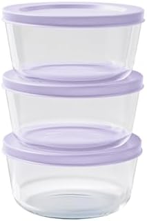 6-Piece Glass Food Storage Containers Set (3 Containers + 3 BPA-Free Lids) | 2-Cup, Leakproof | Microwave, Freezer, Oven & Dishwasher Safe | Ideal for Meal Prep & Pantry Organization, Purple