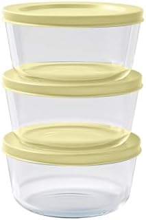 6-Piece Glass Food Storage Containers Set (3 Containers + 3 BPA-Free Lids) | 2-Cup, Leakproof | Microwave, Freezer, Oven & Dishwasher Safe | Ideal for Meal Prep & Pantry Organization, Yellow