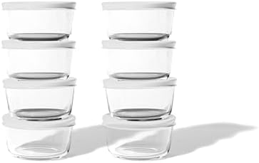 16-Piece Glass Food Storage Containers Set (8 Containers + 8 BPA-Free Lids) | 1-Cup, Leakproof | Microwave, Freezer, Oven & Dishwasher Safe | Ideal for Meal Prep & Pantry Organization, White