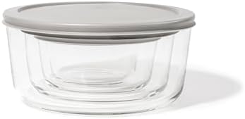 8-Piece Glass Food Storage Containers Set (4 Containers + 4 Lids) | Round, Nesting, Microwave & Dishwasher Safe | BPA-Free, Space-Saving | Grey Lids for Pantry & Kitchen Organization, Grey