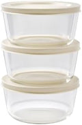 6-Piece Glass Food Storage Containers Set (3 Containers + 3 BPA-Free Lids) | 2-Cup, Leakproof | Microwave, Freezer, Oven & Dishwasher Safe | Ideal for Meal Prep & Pantry Organization, Beige