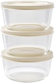 6-Piece Glass Food Storage Containers Set (3 Containers + 3 BPA-Free Lids) | 2-Cup, Leakproof | Microwave, Freezer, Oven & Dishwasher Safe | Ideal for Meal Prep & Pantry Organization, Beige