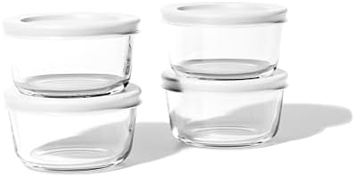 8-Piece Glass Food Storage Containers Set (4 Containers + 4 BPA-Free Lids) | 1-Cup, Leakproof | Microwave, Freezer, Oven & Dishwasher Safe | Ideal for Meal Prep & Pantry Organization, White