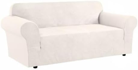 H.VERSAILTEX Stretch Sofa Covers for 3 Cushion Couch Covers Sofa Slipcovers for Living Room Feature Thick Checked Jacquard Fabric with Elastic Bottom, Sofa X-Large - Ivory