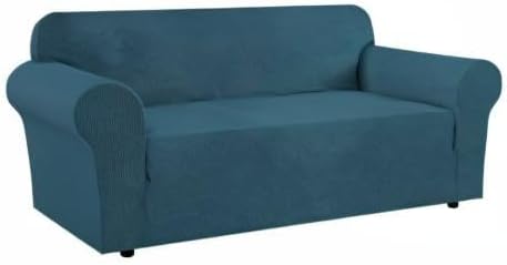 H.VERSAILTEX Stretch Sofa Covers 4 Seater Sofa Slipcovers for Living Room Feature Thick Checked Jacquard Fabric with Elastic Bottom, Sofa X-Large - Deep Teal