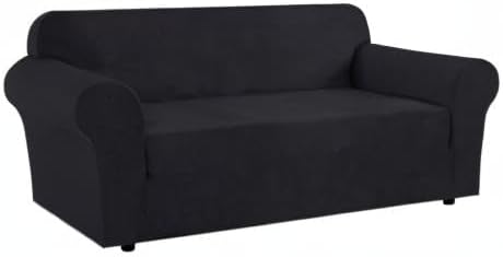 H.VERSAILTEX Stretch Sofa Covers 4 Seater Sofa Slipcovers for Living Room Large Couch Cover Feature Thick Checked Jacquard Fabric with Elastic Bottom, Sofa X-Large - Black