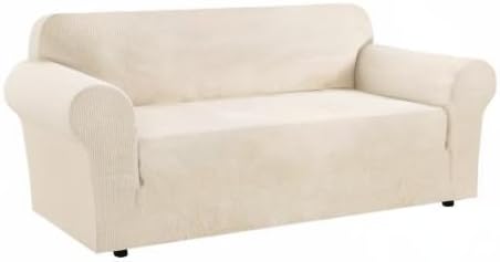 H.VERSAILTEX Stretch Oversized Couch Cover 1 Piece Sofa Slipcovers for Living Room Feature Thick Checked Jacquard Fabric with Elastic Bottom, Sofa X-Large - Natural