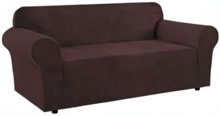 H.VERSAILTEX Stretch Oversized Sofa Cover 1 Piece Sofa Slipcovers for Living Room Feature Thick Checked Jacquard Fabric with Elastic Bottom, Sofa X-Large - Chocolate