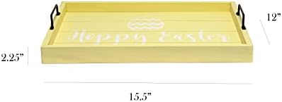 Elegant Designs HG2000-YHE Decorative Wood Serving Tray w/Handles, 15.50" x 12", Yellow Wash Hoppy Easter - Image 3