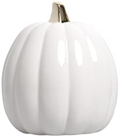 Pearhead Ceramic Pumpkin Fall Decor with Gold Stem, White by Pearhead