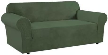 H.VERSAILTEX Stretch Oversized Couch Cover 1 Piece Sofa Slipcovers for Living Room Feature Thick Checked Jacquard Fabric with Elastic Bottom, Sofa X-Large - Bronze Green