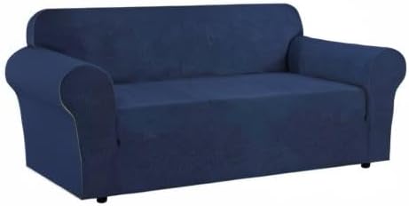 H.VERSAILTEX Stretch Couch Slipcovers for 3 Cushion Couch Soft Sofa Covers Washable Feature Thick Checked Jacquard Fabric with Elastic Bottom, Sofa Large - Navy