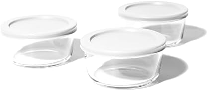 6-Piece Glass Food Storage Containers Set (3 Containers + 3 BPA-Free Lids) | 2-Cup, Leakproof | Microwave, Freezer, Oven & Dishwasher Safe | Ideal for Meal Prep & Pantry Organization, White