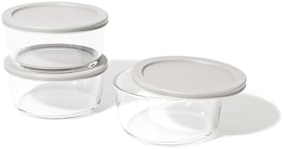 6-Piece Glass Food Storage Containers Set (3 Containers + 3 BPA-Free Lids) | 4-Cup, Leakproof | Microwave, Freezer, Oven & Dishwasher Safe | Ideal for Meal Prep & Pantry Organization, Grey