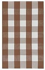KOZYFLY Buffalo Plaid Area Rugs 2x3 Ft Coffee and White Checkered Rug Washable Front Door Mat Hand Woven Cotton Outdoor Rug Small Rug for Front Porch Kitchen Entryway Patio Bathroom