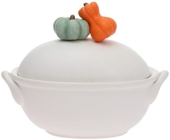 Boston International Porcelain Casserole Dish with Lid Fall Autumn Thanksgiving Deep Serving Dishes, Small, White with Pumpkin Accent by BostonInternational