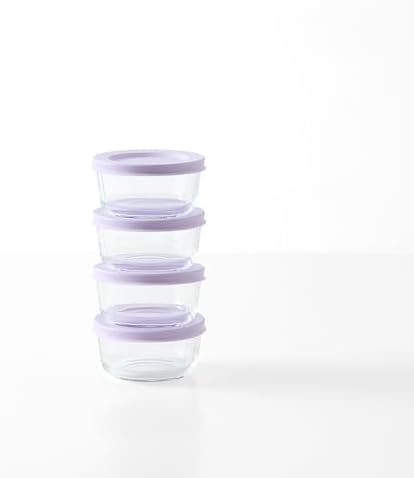 8-Piece Glass Food Storage Containers Set (4 Containers + 4 BPA-Free Lids) | 1-Cup, Leakproof | Microwave, Freezer, Oven & Dishwasher Safe | Ideal for Meal Prep & Pantry Organization, Purple