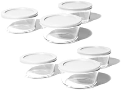 12-Piece Glass Food Storage Containers Set (6 Containers + 6 BPA-Free Lids) | 4-Cup, Leakproof | Microwave, Freezer, Oven & Dishwasher Safe | Ideal for Meal Prep & Pantry Organization, White
