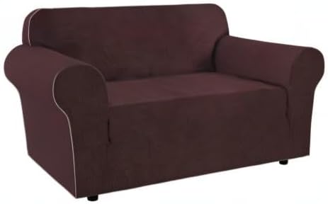 H.VERSAILTEX Stretch Love Seat Couch Covers Couch Slipcovers for 2 Cushion Couch Sofa Cover for Loveseat 1 Piece with Elastic Bottom, Textured Checked Jacquard Fabric(Loveseat 58"-70" Wide, Chocolate)