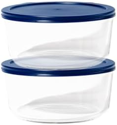 4-Piece Glass Food Storage Containers Set (2 Containers + 2 BPA-Free Lids) | 6.5-Cup, Leakproof | Microwave, Freezer, Oven & Dishwasher Safe | Ideal for Meal Prep & Pantry Organization, Blue