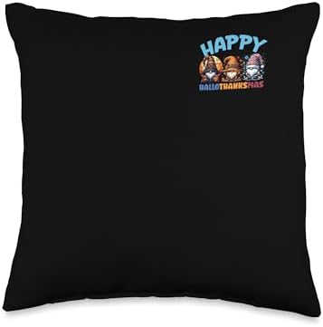 Happy HalloThanksMas Gnome Halloween Thanksgiving Christmas Throw Pillow by Unknown