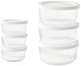 12-Piece Glass Food Storage Containers Set (6 Containers + 6 BPA-Free Lids) | 2-Cup & 4-Cup, Leakproof | Microwave, Freezer, Oven & Dishwasher Safe | Ideal for Meal Prep & Pantry Organization, White