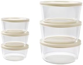 12-Piece Glass Food Storage Containers Set (6 Containers + 6 BPA-Free Lids) | 2-Cup & 4-Cup, Leakproof | Microwave, Freezer, Oven & Dishwasher Safe | Ideal for Meal Prep & Pantry Organization, Beige