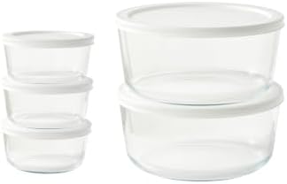 10-Piece Glass Food Storage Containers Set (5 Containers + 5 BPA-Free Lids) | 2-Cup & 6.5-Cup, Leakproof | Microwave, Freezer, Oven & Dishwasher Safe | Ideal for Meal Prep & Pantry Organization, White
