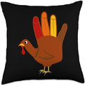 Thanksgiving Hand Turkey Cute Hand Print Holiday Throw Pillow by Unknown