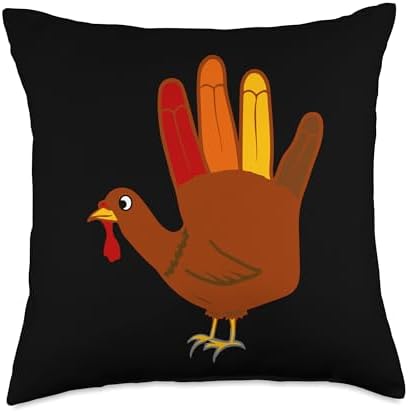 Thanksgiving Hand Turkey Cute Hand Print Holiday Throw Pillow by Unknown