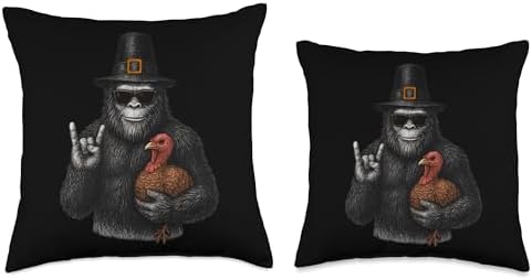 Gorilla Thanksgiving Pilgrim Vibe with Turkey for Funny Throw Pillow - Image 3