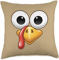 Funny Turkey Face Happy Thanksgiving Cartoon, Cute Holiday Throw Pillow by Unknown