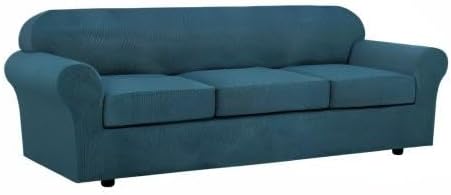 H.VERSAILTEX 4 Piece Stretch Sofa Covers for 3 Cushion Couch Covers for Living Room Furniture Slipcovers (Base Cover Plus 3 Seat Cushion Covers) Upgraded Thicker Jacquard Fabric (XL Sofa, Deep Teal)