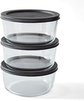 6-Piece Glass Food Storage Containers Set (3 Containers + 3 BPA-Free Lids) | 4-Cup, Leakproof | Microwave, Freezer, Oven & Dishwasher Safe | Ideal for Meal Prep & Pantry Organization, Black
