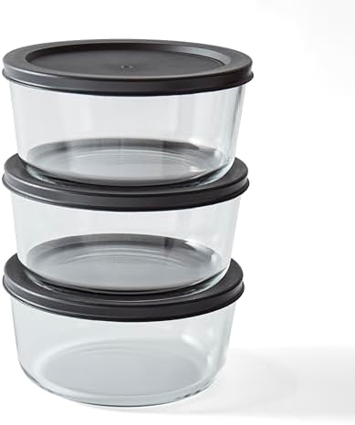 6-Piece Glass Food Storage Containers Set (3 Containers + 3 BPA-Free Lids) | 4-Cup, Leakproof | Microwave, Freezer, Oven & Dishwasher Safe | Ideal for Meal Prep & Pantry Organization, Black