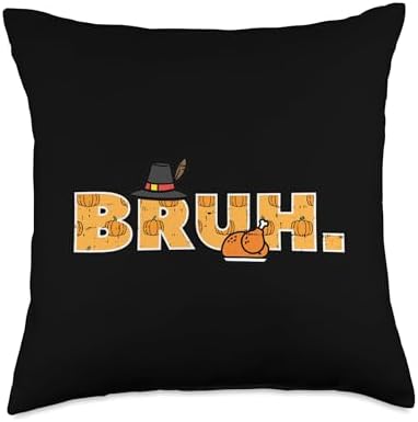 Thanksgiving Bruh Turkey Funny Fall Meme Humor Men Women Kid Throw Pillow by Unknown