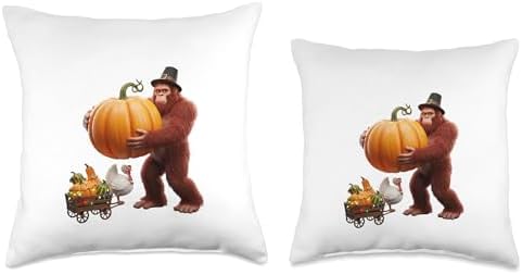 Bigfoot Holding Pumpkin Funny Turkey Thanksgiving Fall Throw Pillow - Image 3