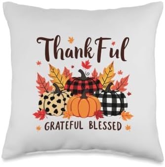 Thanksgiving Autumn Fall Pumpkin Thankful Grateful Blessed Throw Pillow by Unknown