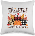 Thanksgiving Autumn Fall Pumpkin Thankful Grateful Blessed Throw Pillow by Unknown