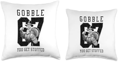 67 Turkey Six Seven 6 7 Funny Thanksgiving Get Stuffed Throw Pillow - Image 3