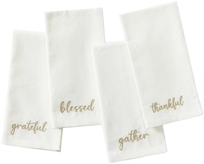 Threadmade Harvest Sentiment Embroidered Napkins, Set of 4, Ivory - 17" W x 17" L by ElreneHomeFashions