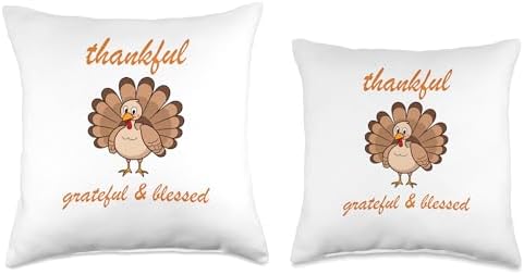 Thankful Grateful Blessed Happy Thanksgiving Turkey Family Throw Pillow - Image 3