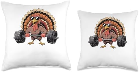 Thanksgiving Workout Turkey Barbell Lift Gym Men Women Throw Pillow - Image 3