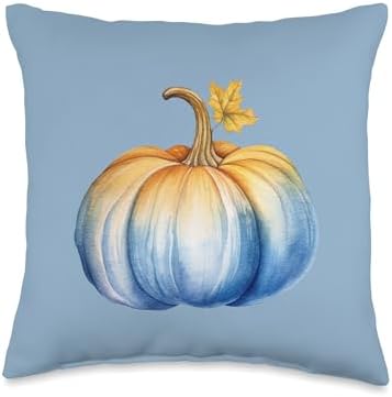 Chinoiserie Gifts by Southerngal Chinoiserie Thanksgiving Blue and Orange Pumpkin Home Decor Throw Pillow, 16x16, Multicolor by Unknown