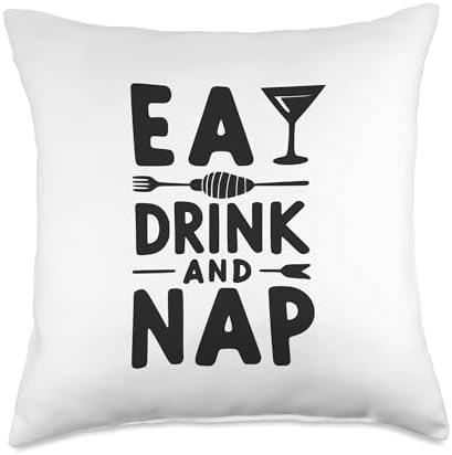 Eat, Drink, and Nap Thanksgiving Humor Throw Pillow by Unknown
