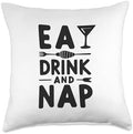 Eat, Drink, and Nap Thanksgiving Humor Throw Pillow by Unknown